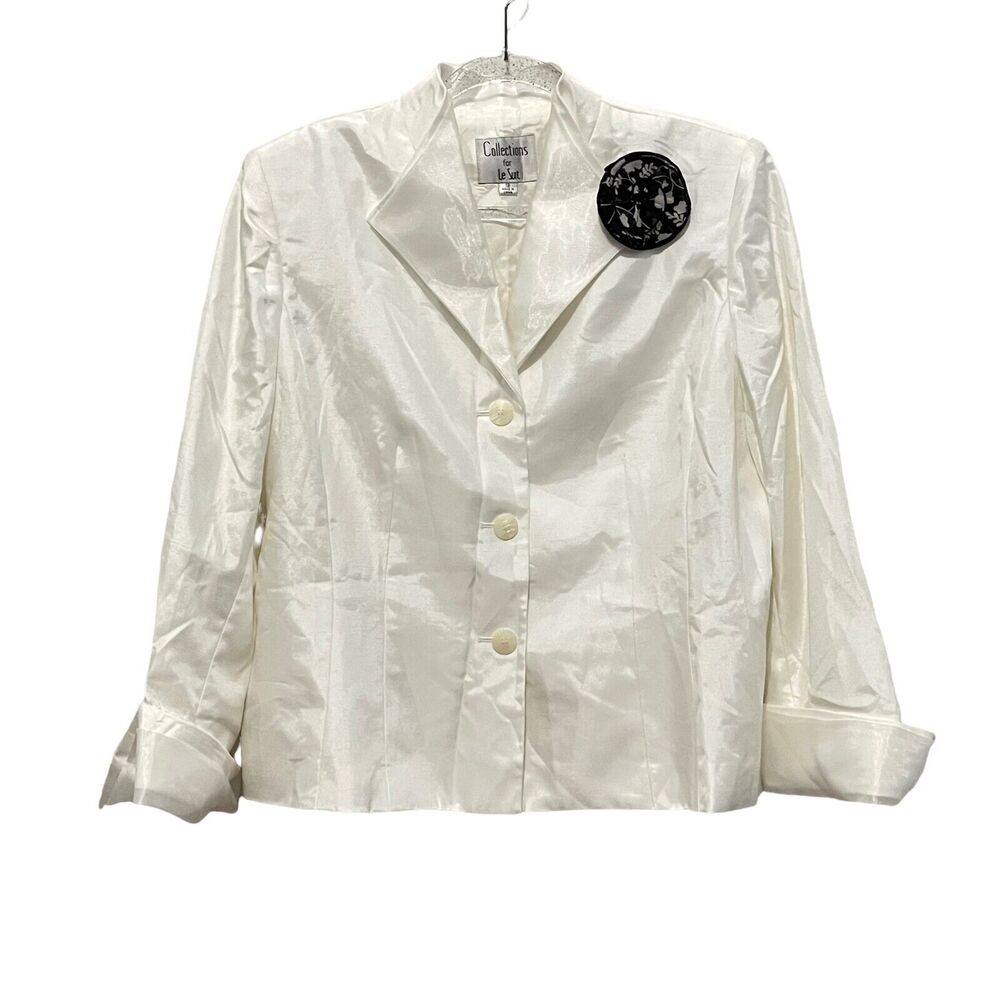 Le Suit Collection Shimmer Jacket Size 18 Womens Cream Long Sleeve Collared